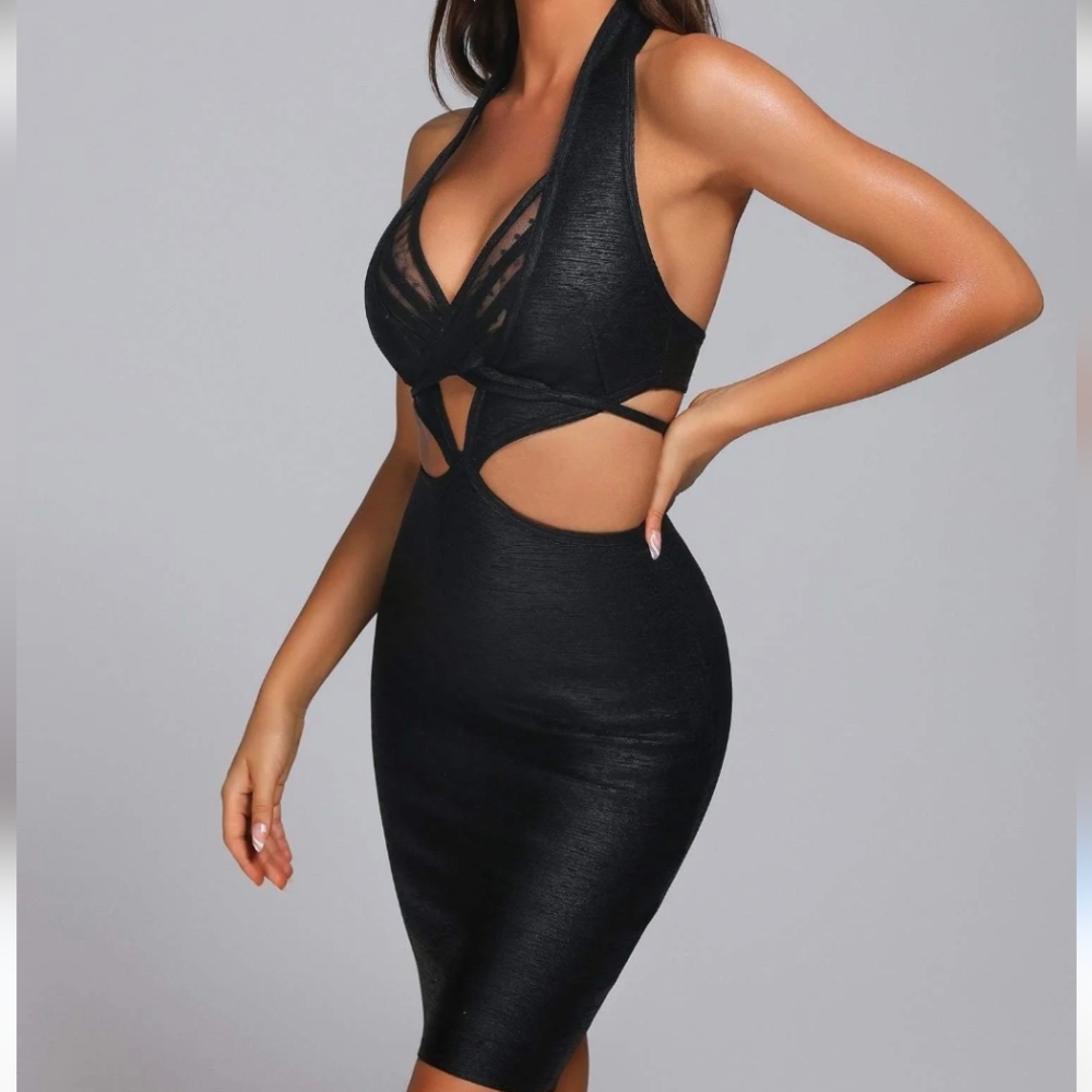 Bella Barnett Black Backless Halter Bandage Mini Sexy Dress‎ Size Medium M - Picture 2 of 11